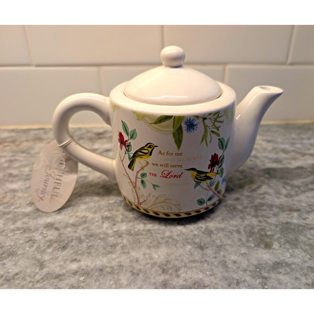 Giftcraft Tea - As For Me for One Teapot w/ Lid, Birds with Faithful message